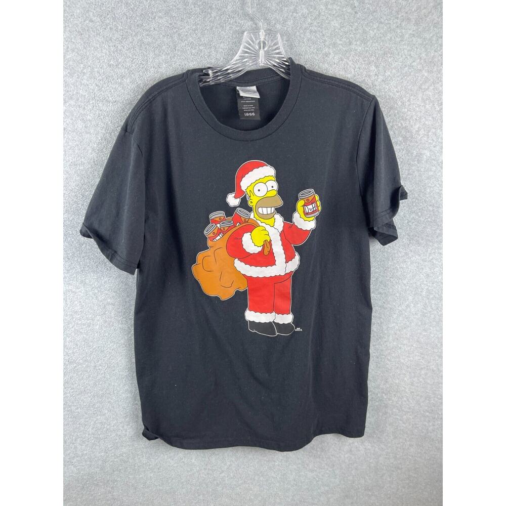 Mad Engine Ho Ho Homer Simpson Shirt Size L Black Short Sleeve Tee Christmas 90s